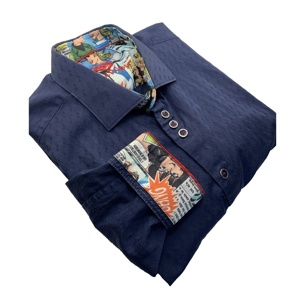 Au Noir Long Sleeve Button Up Shirt Men's Size 4 Blue Flip Cuffs  Designer  Lux